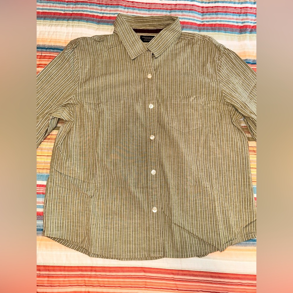 Vintage 90s American Eagle Stripe Collar Long Sleeve Button Down Shirt